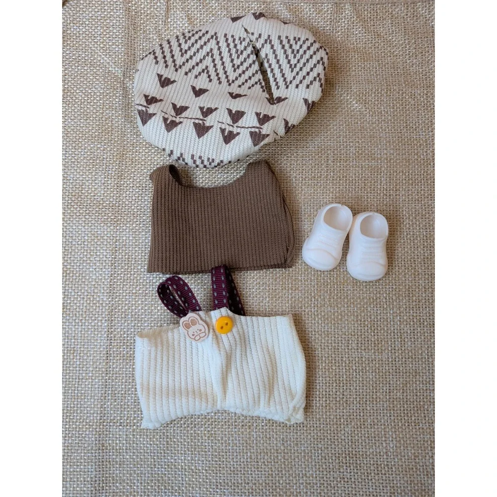 Clothes for Labubu - Ivory Romper, Top, Hat, Shoes 4 Pc Outfit DOLL NOT INCLUDED